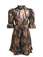 Matchesfashion.com Batsheva - Ruffle Trimmed Floral Lam Dress - Womens - Black Multi