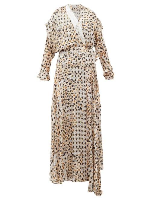 Matchesfashion.com Preen By Thornton Bregazzi - Pura Kyoto Woodblock-print Fil-coup Wrap Dress - Womens - Ivory Multi