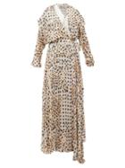 Matchesfashion.com Preen By Thornton Bregazzi - Pura Kyoto Woodblock-print Fil-coup Wrap Dress - Womens - Ivory Multi