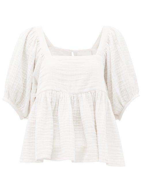 Matchesfashion.com Anaak - Brigitte Peplum-hem Cotton-seersucker Top - Womens - White