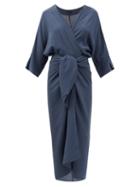 Matchesfashion.com Haight - Knotted Crepe Wrap Dress - Womens - Blue