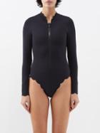 Marysia - North Sea Zip-neck Scalloped Swimsuit - Womens - Black