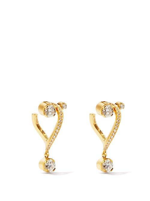 Sophie Bille Brahe - Amour Etoile Diamond & 18kt Gold Drop Earrings - Womens - Yellow Gold