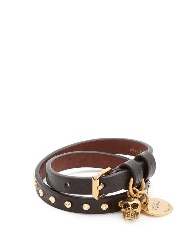 Alexander Mcqueen Skull-charm Studded Leather Wraparound Bracelet