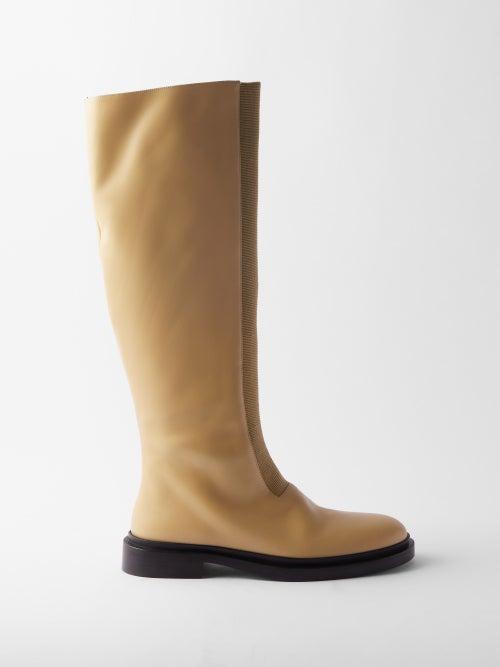 Jil Sander - Flat Leather Knee Boots - Womens - Yellow