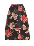 Matchesfashion.com Rochas - Floral Print Satin Midi Skirt - Womens - Black