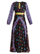 Duro Olowu Contrast-panel Floral And Check-print Satin Dress