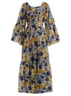 Matchesfashion.com Lisa Marie Fernandez - Peasant Floral Print Cotton Dress - Womens - Cream Multi