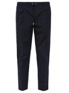 Matchesfashion.com Moncler - Drawstring Waist Cotton Poplin Trousers - Mens - Navy
