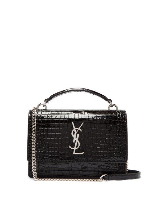 Matchesfashion.com Saint Laurent - Sunset Small Croc Effect Leather Cross Body Bag - Womens - Black