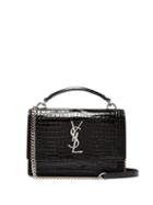 Matchesfashion.com Saint Laurent - Sunset Small Croc Effect Leather Cross Body Bag - Womens - Black