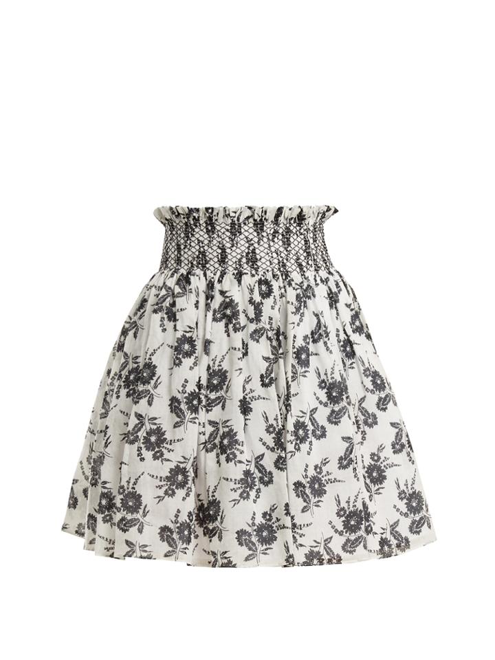 Miu Miu Floral-print Smocked-waist Mini Skirt