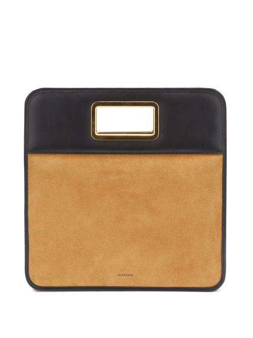 Ladies Bags Jil Sander - Square Suede And Leather Clutch - Womens - Black Tan