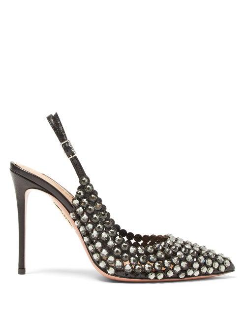 Matchesfashion.com Aquazzura - Tequila 105 Crystal-embellished Slingback Pumps - Womens - Black