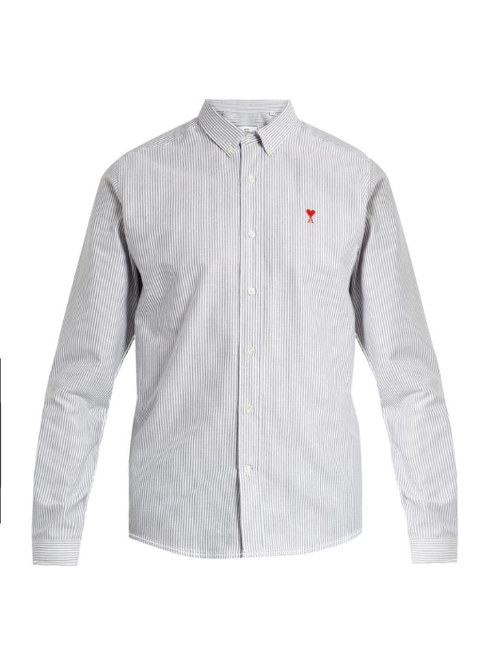 Ami De Coeur-embroidered Striped Cotton Shirt