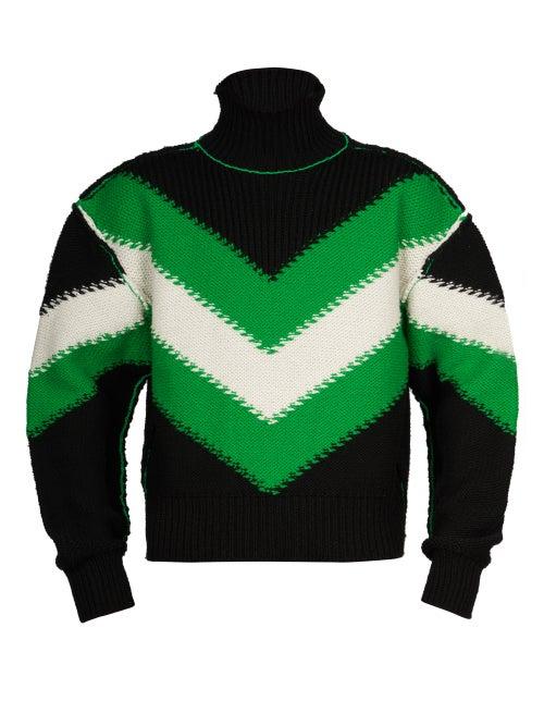 Bottega Veneta - Chevron-intarsia Roll-neck Sweater - Mens - Black Green