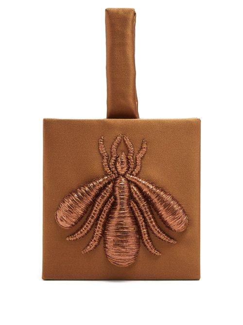 Matchesfashion.com Sanayi 313 - Ragno Embroidered Satin Clutch - Womens - Bronze
