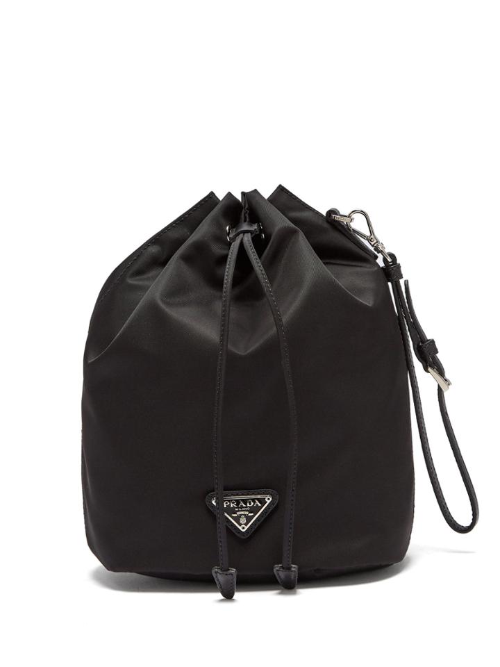 Prada Leather-trimmed Drawstring Nylon Wash Bag