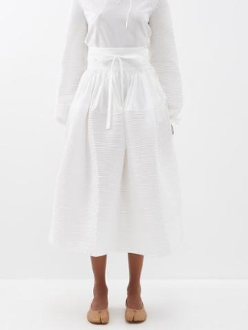 Horror Vacui - Toga Stitch-pleated Cotton Midi Skirt - Womens - White
