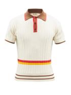 Wales Bonner - Sun Striped Cotton-blend Polo Shirt - Mens - White Multi