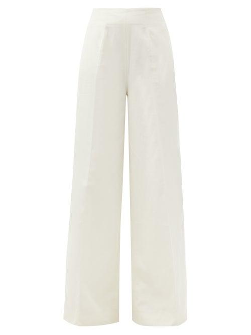 Matchesfashion.com Saloni - Walli High-rise Cotton-blend Wide-leg Trousers - Womens - Cream