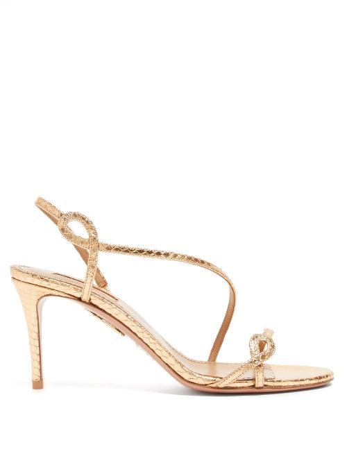Matchesfashion.com Aquazzura - Serpentine 75 Python-effect Leather Sandals - Womens - Gold