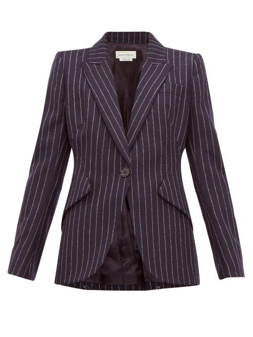 Matchesfashion.com Alexander Mcqueen - Single Breasted Pinstriped Wool Jacket - Womens - Navy Stripe