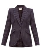 Matchesfashion.com Alexander Mcqueen - Single Breasted Pinstriped Wool Jacket - Womens - Navy Stripe