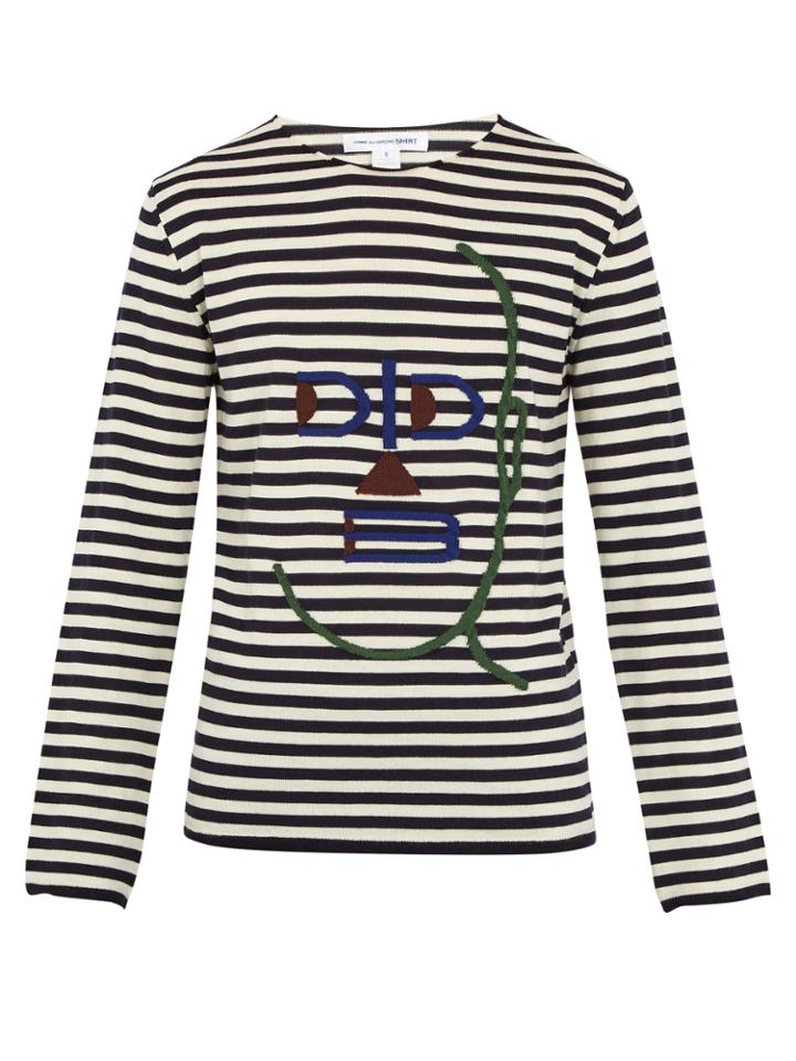 Comme Des Garçons Shirt Striped Long-sleeved Wool-blend Top