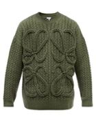 Loewe - Anagram-crochet Cabled-wool Sweater - Mens - Green