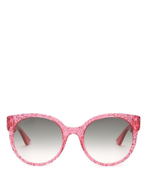 Matchesfashion.com Gucci - Round Frame Glitter Acetate Sunglasses - Womens - Pink