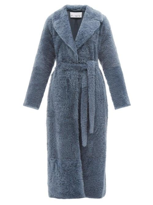 Raey - Wrap-around Shearling Coat - Womens - Light Blue