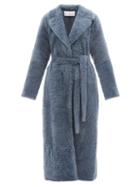 Raey - Wrap-around Shearling Coat - Womens - Light Blue