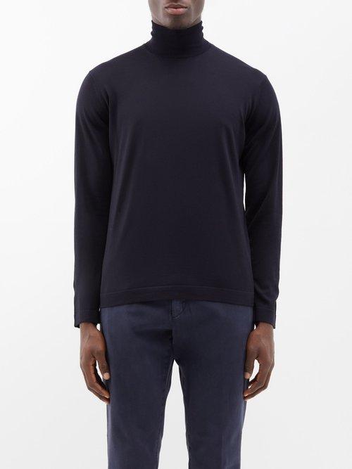 Thom Sweeney - Roll-neck Merino Sweater - Mens - Navy