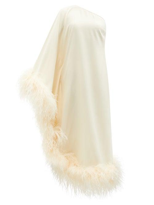 Ladies Rtw Taller Marmo - Ubud One-shoulder Feather-trimmed Dress - Womens - Ivory