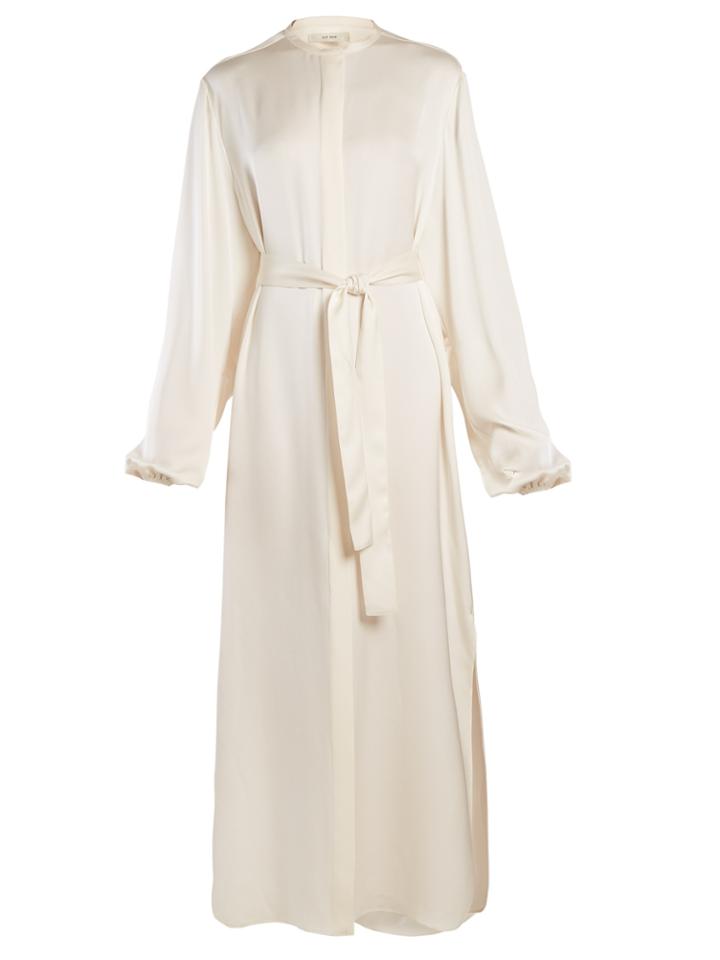 The Row Norah Stand-collar Tie-waist Satin Gown