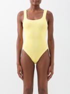 Hunza G - Square-neck Crinkle-knit Swimsuit - Womens - Light Yellow