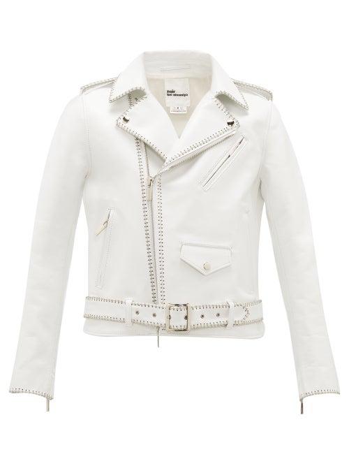 Matchesfashion.com Noir Kei Ninomiya - Chain-trimmed Leather Biker Jacket - Womens - White