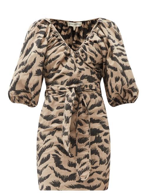 Matchesfashion.com Mara Hoffman - Coletta Abstract-print Cotton-voile Wrap Dress - Womens - Brown Multi