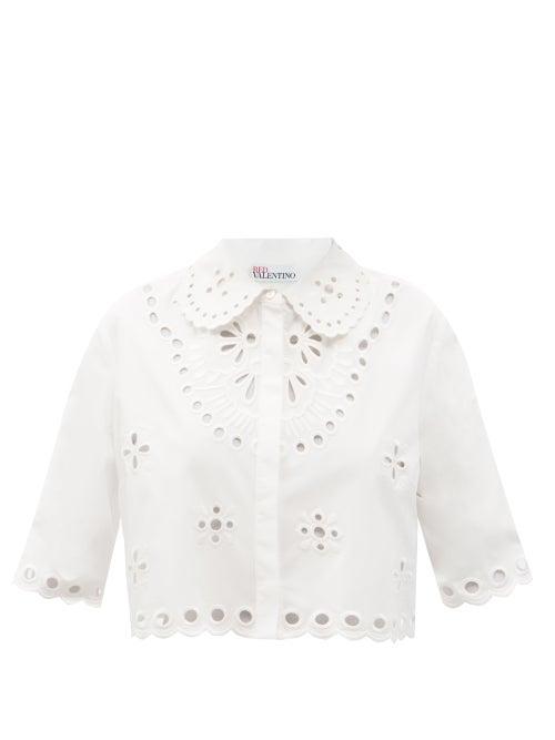 Matchesfashion.com Redvalentino - Sangallo-embroidered Cotton-blend Top - Womens - White