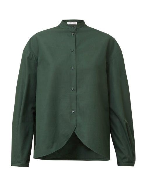 Matchesfashion.com Jil Sander - Mandarin-collar Curved-front Poplin Shirt - Womens - Dark Green