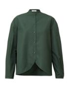 Matchesfashion.com Jil Sander - Mandarin-collar Curved-front Poplin Shirt - Womens - Dark Green