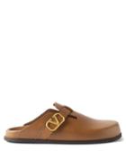Valentino Garavani - V-logo Leather Backless Loafers - Mens - Brown
