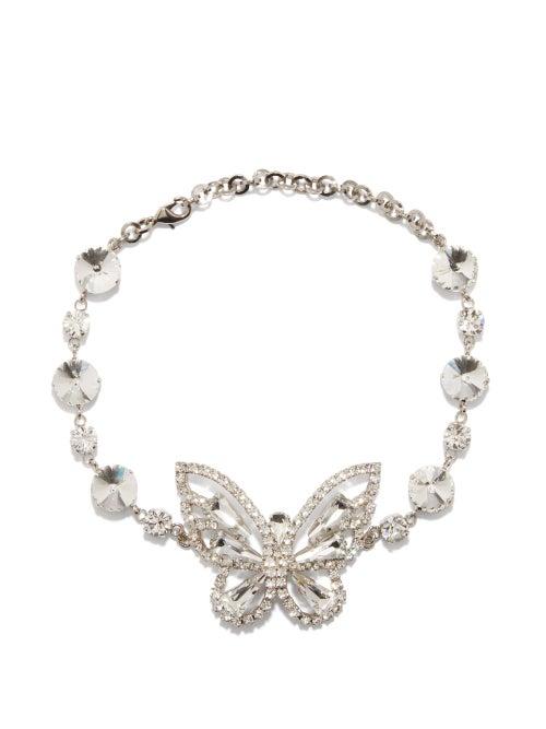 Alessandra Rich - Crystal-pav Butterfly Choker - Womens - Silver