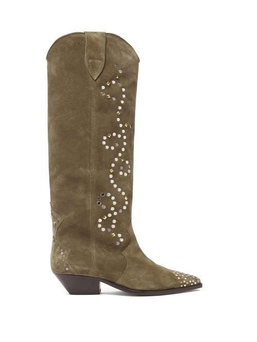 Matchesfashion.com Isabel Marant - Denvee Studded Suede Knee-high Boots - Womens - Beige