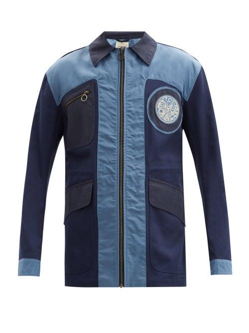 Nicholas Daley - Logo-embroidered Waxed-cotton Field Jacket - Mens - Navy Multi