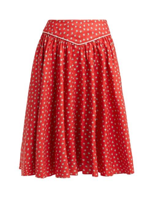 Matchesfashion.com Batsheva - Floral Print Cotton Skirt - Womens - Red