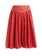 Matchesfashion.com Batsheva - Floral Print Cotton Skirt - Womens - Red