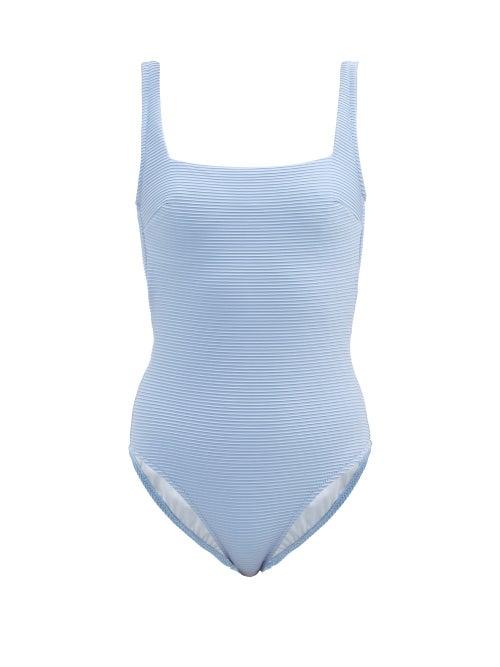Matchesfashion.com Heidi Klein - Bora Bora Laced-back Ribbed-jersey Swimsuit - Womens - Light Blue