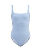 Matchesfashion.com Heidi Klein - Bora Bora Laced-back Ribbed-jersey Swimsuit - Womens - Light Blue